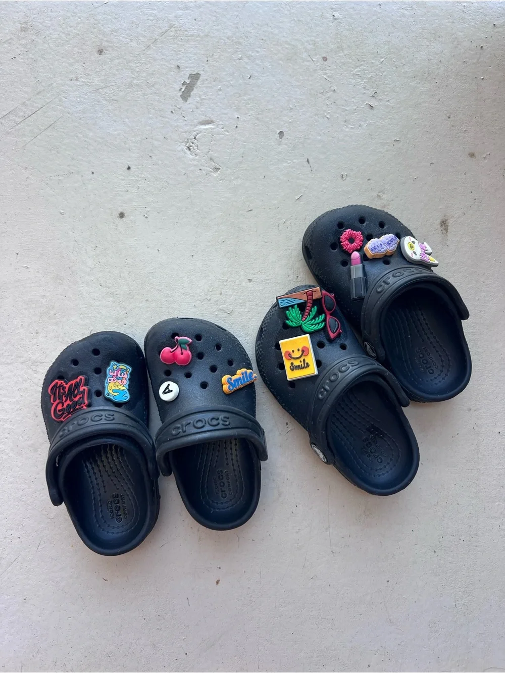 CROCS Kids Black Clogs with Colorful Jibbitz Charms
